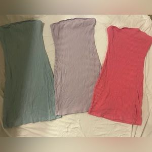 3 tube top dresses pink, blue & purple- XS